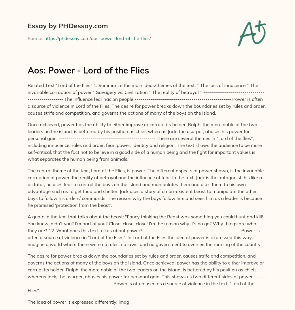 Aos: Power – Lord of the Flies essay