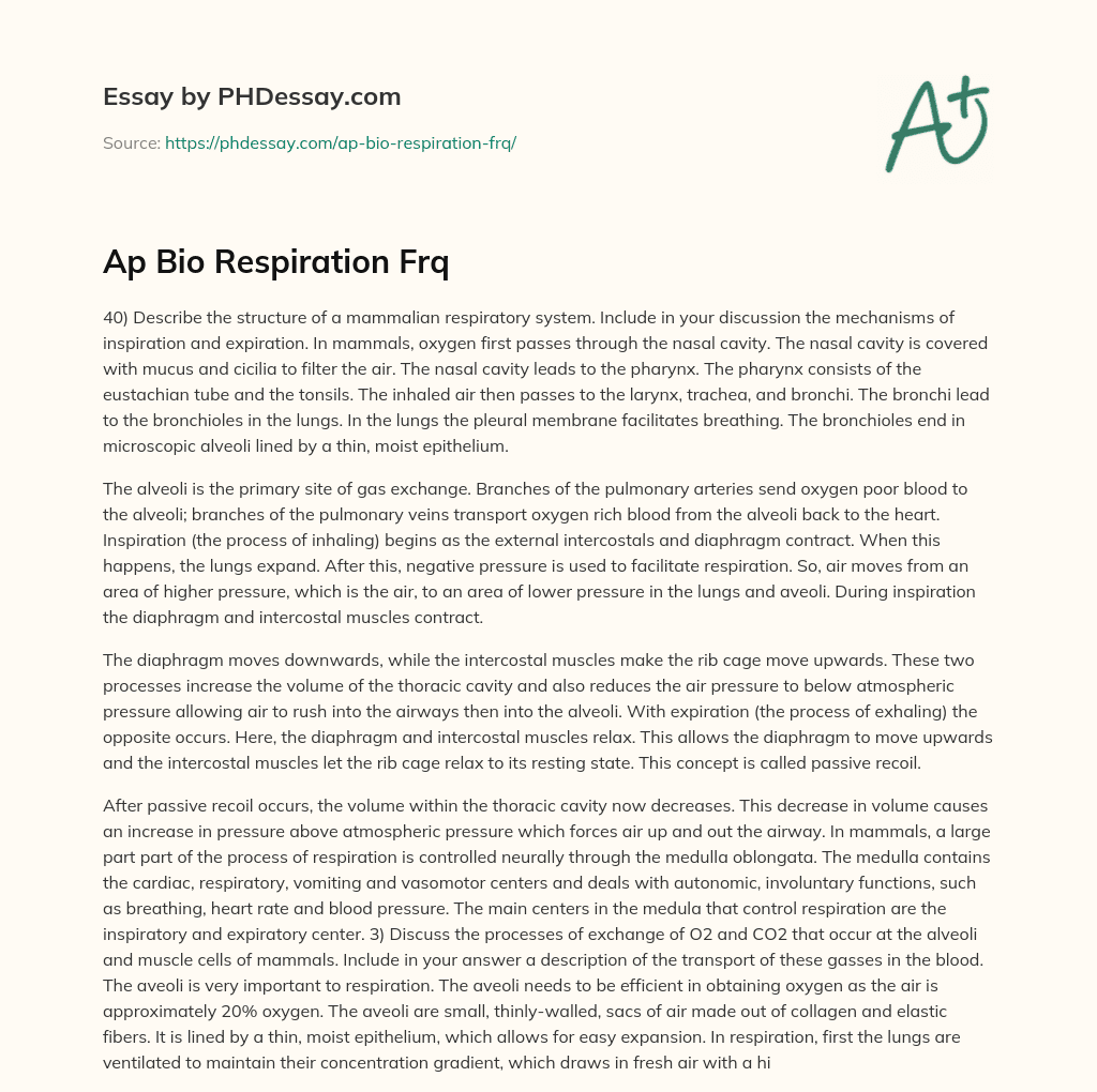 Ap Bio Respiration Frq essay