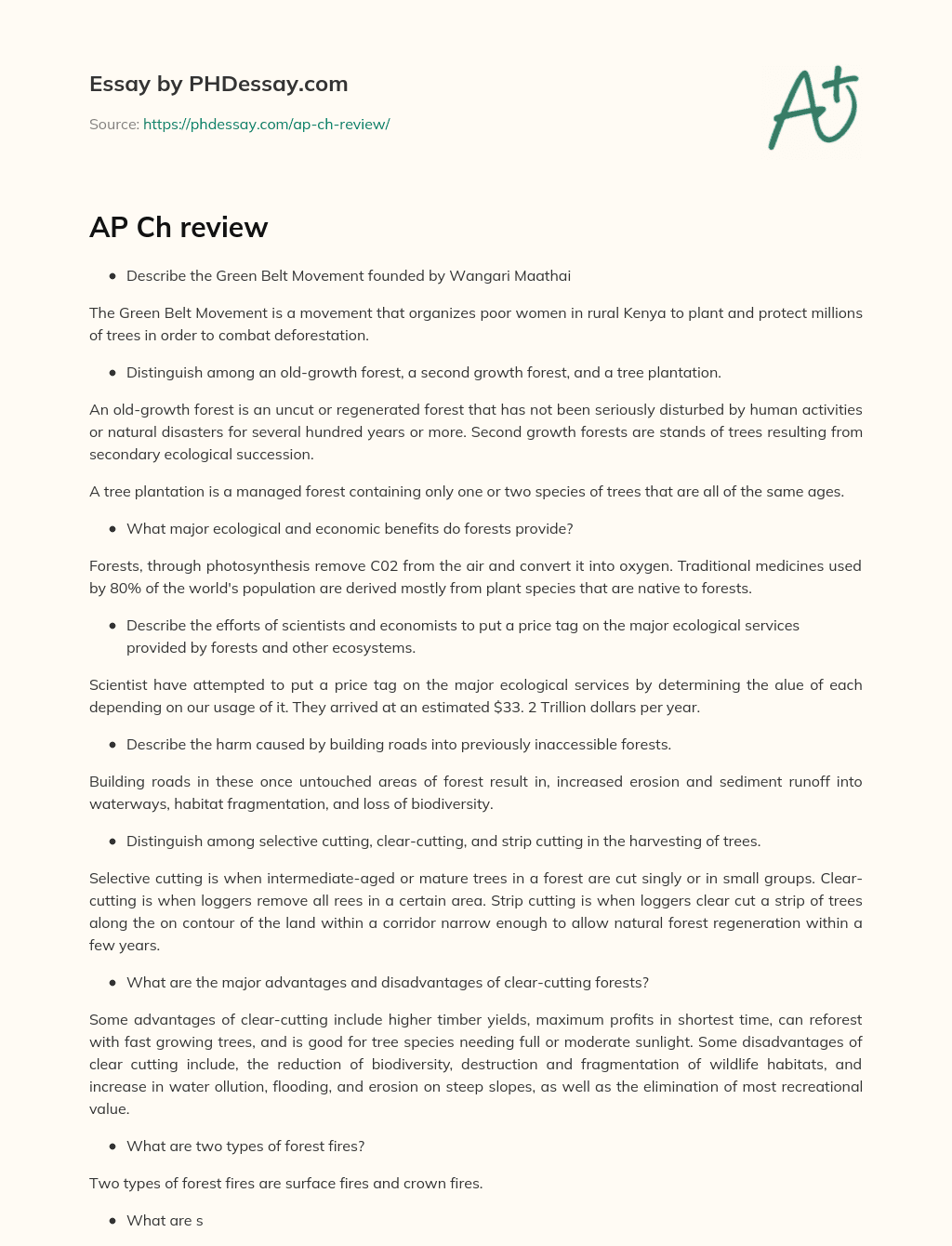 The Importance of Forests: From Green Belt Movement to Ecological Services and Threats essay