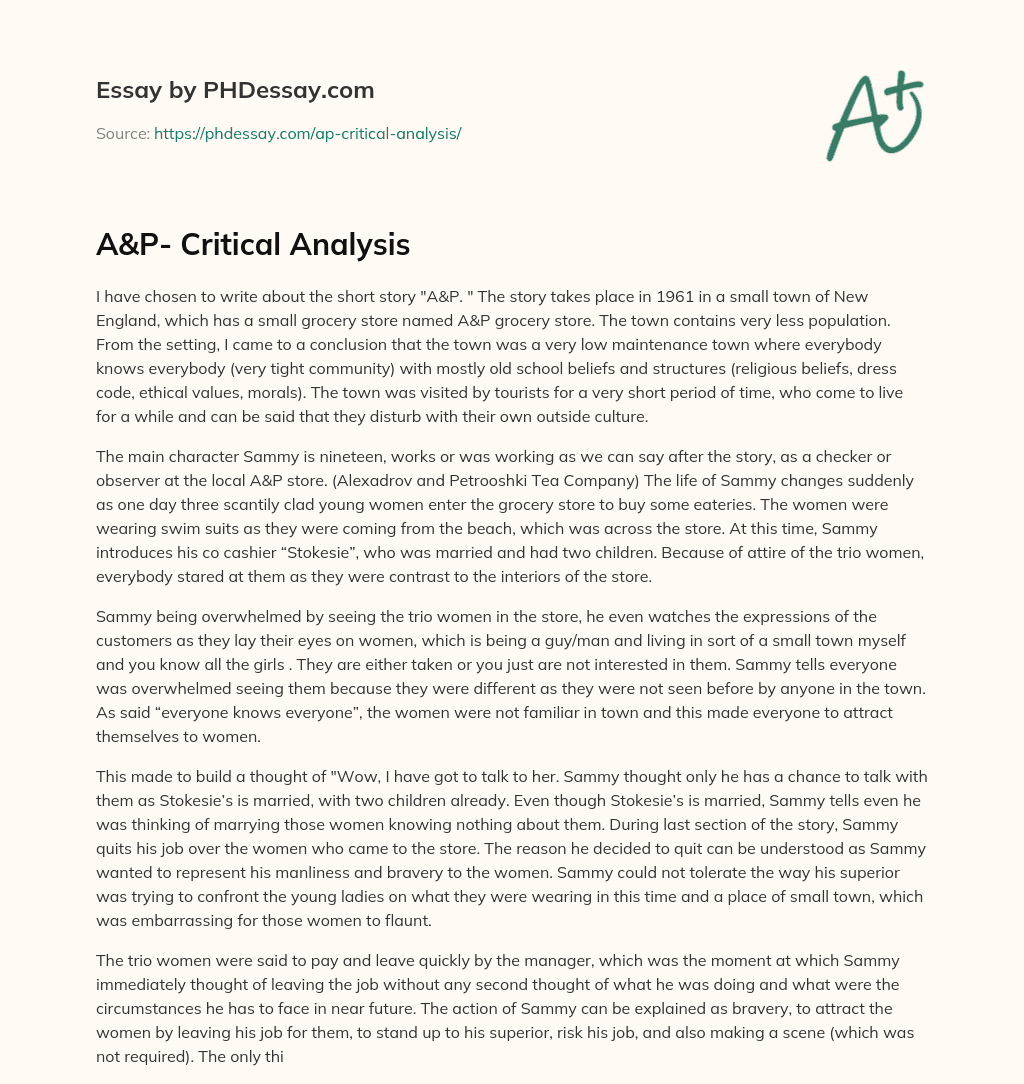 A&P- Critical Analysis essay