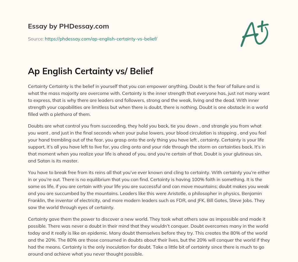 Ap English Certainty vs/ Belief essay