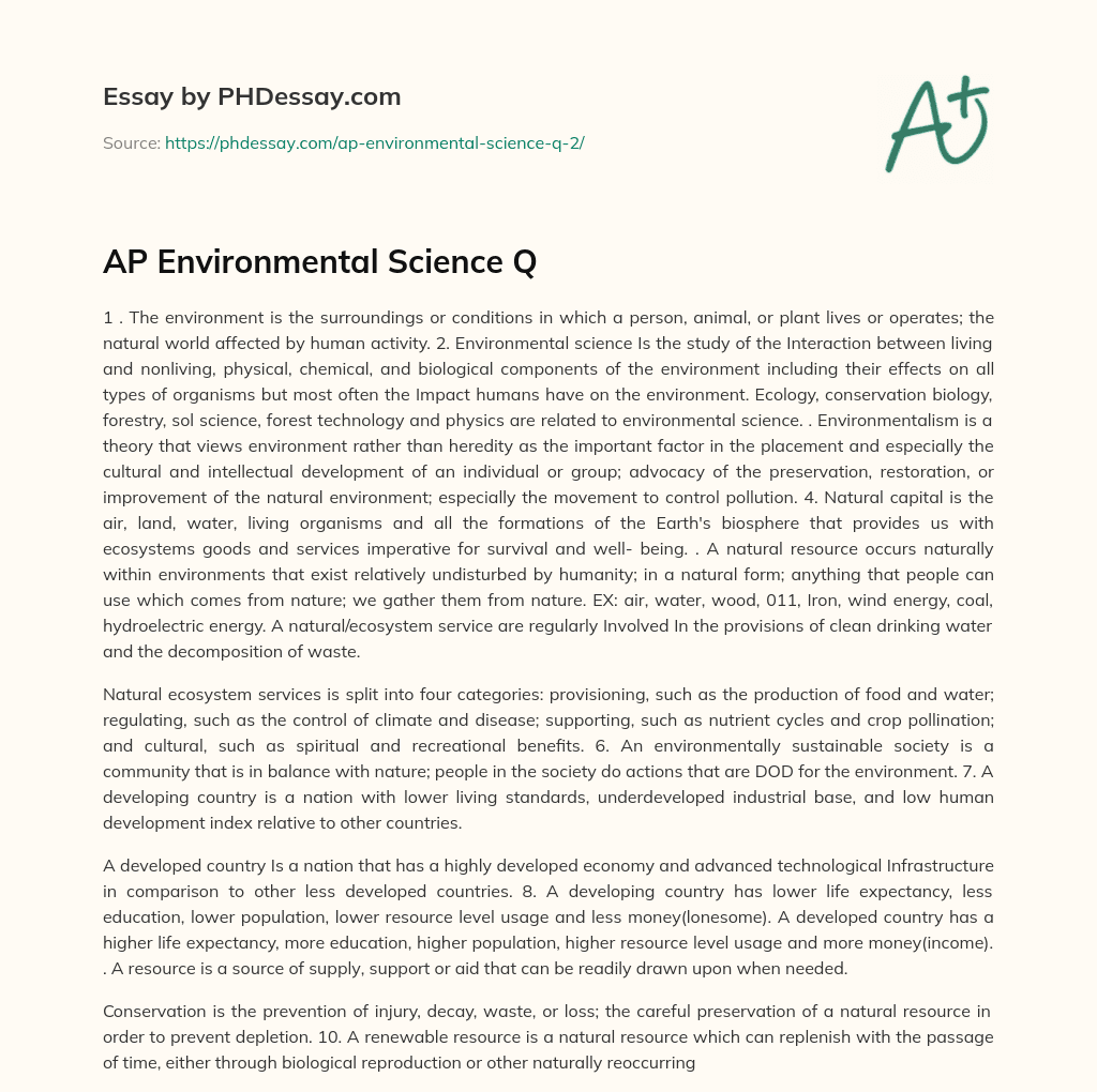 AP Environmental Science Q essay