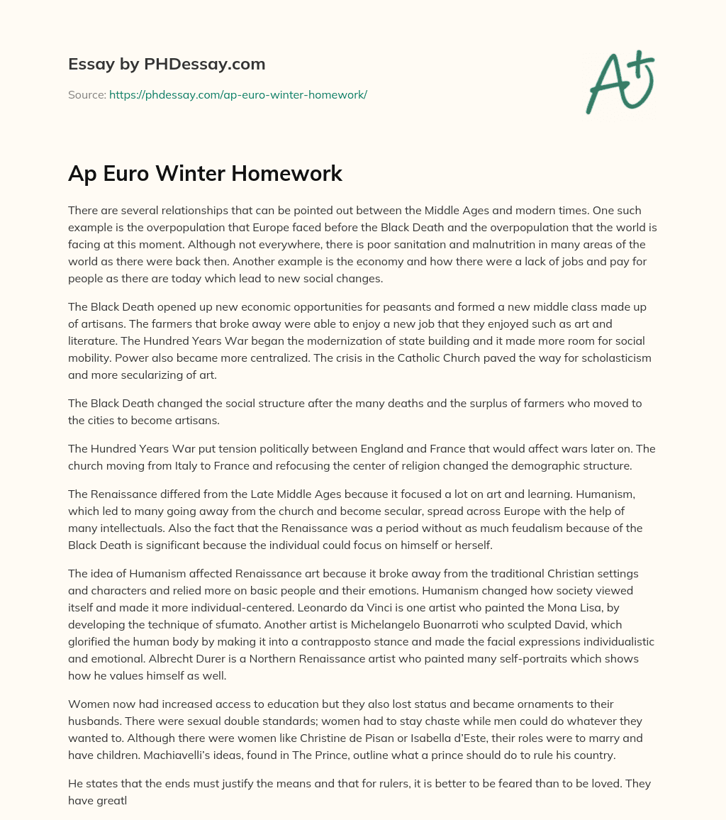 Ap Euro Winter Homework essay