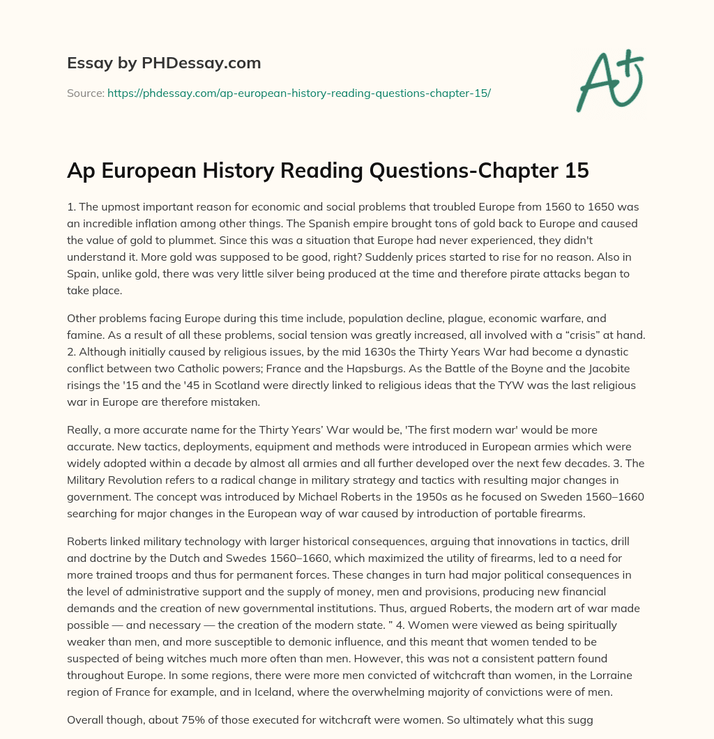 Ap European History Reading Questions-Chapter 15 essay