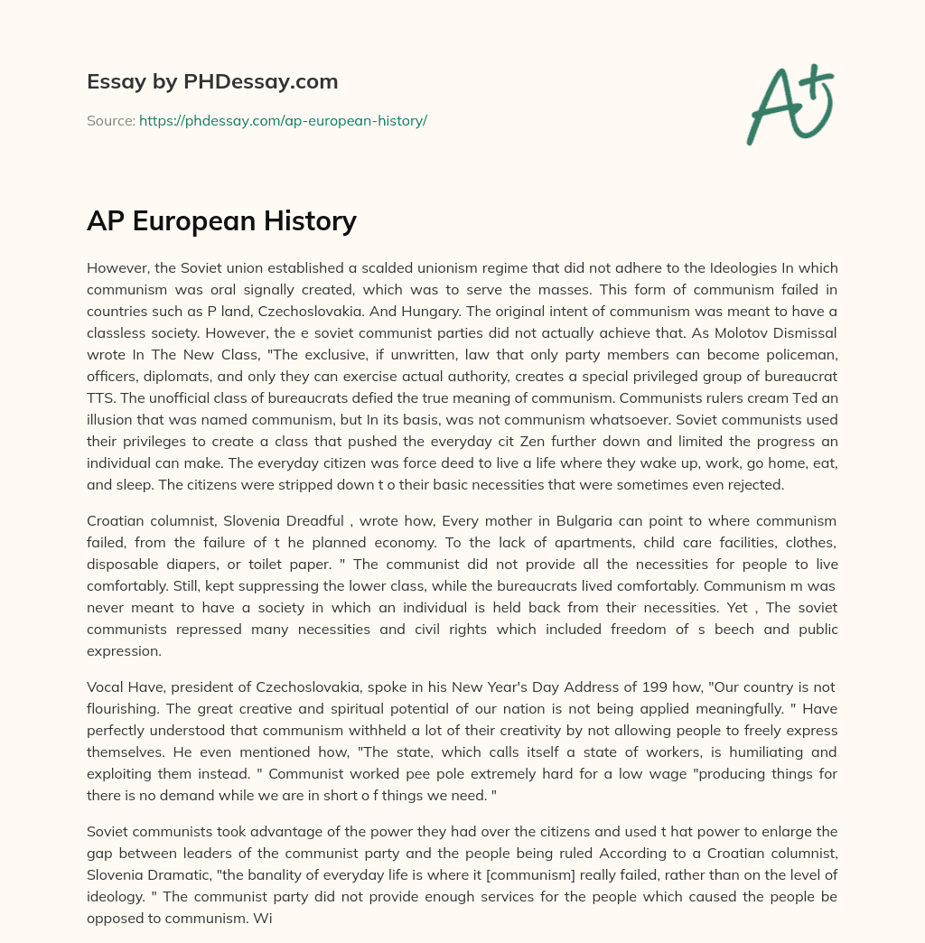 ap european history essay examples