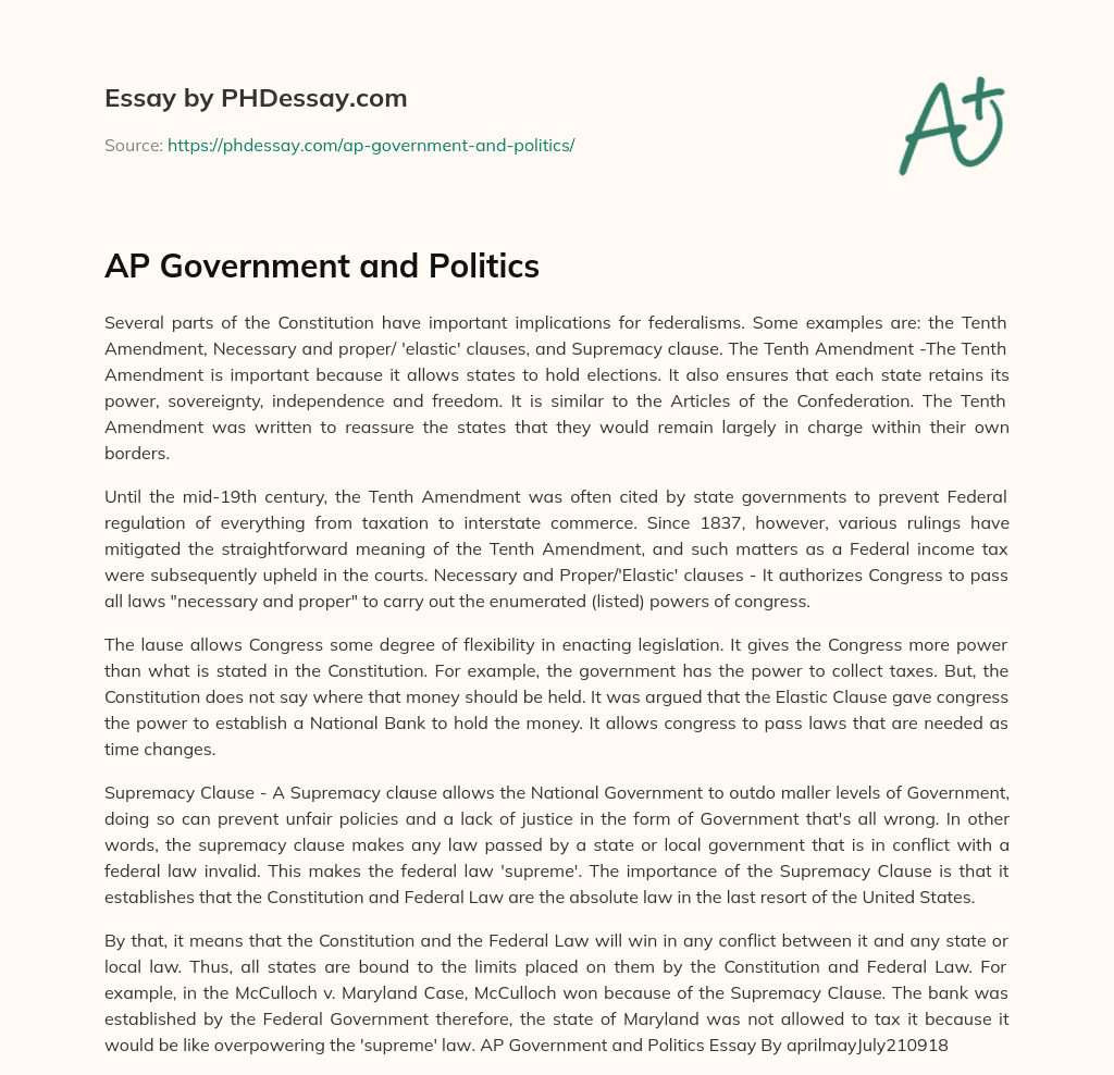 AP Government and Politics essay