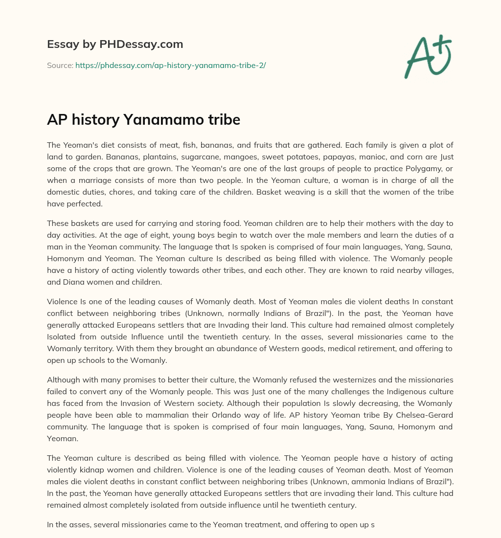 AP history Yanamamo tribe essay