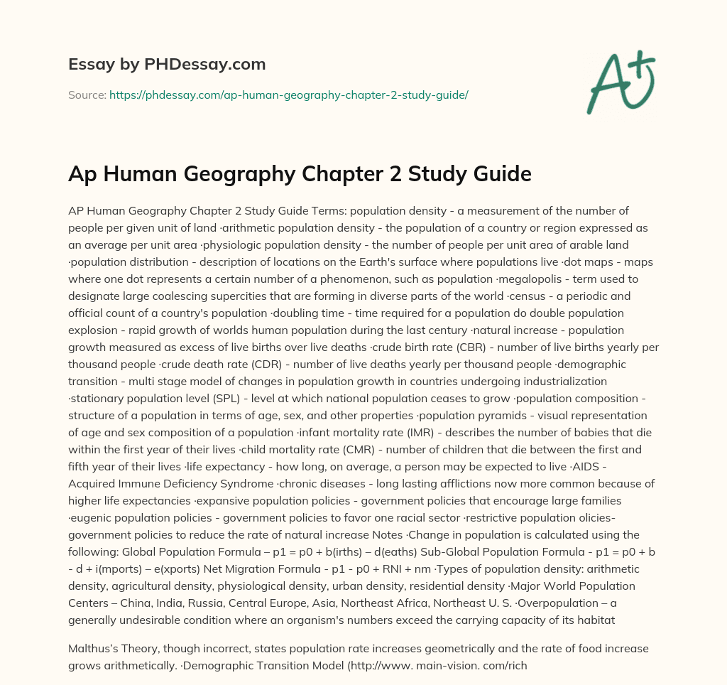 Ap Human Geography Chapter 2 Study Guide essay