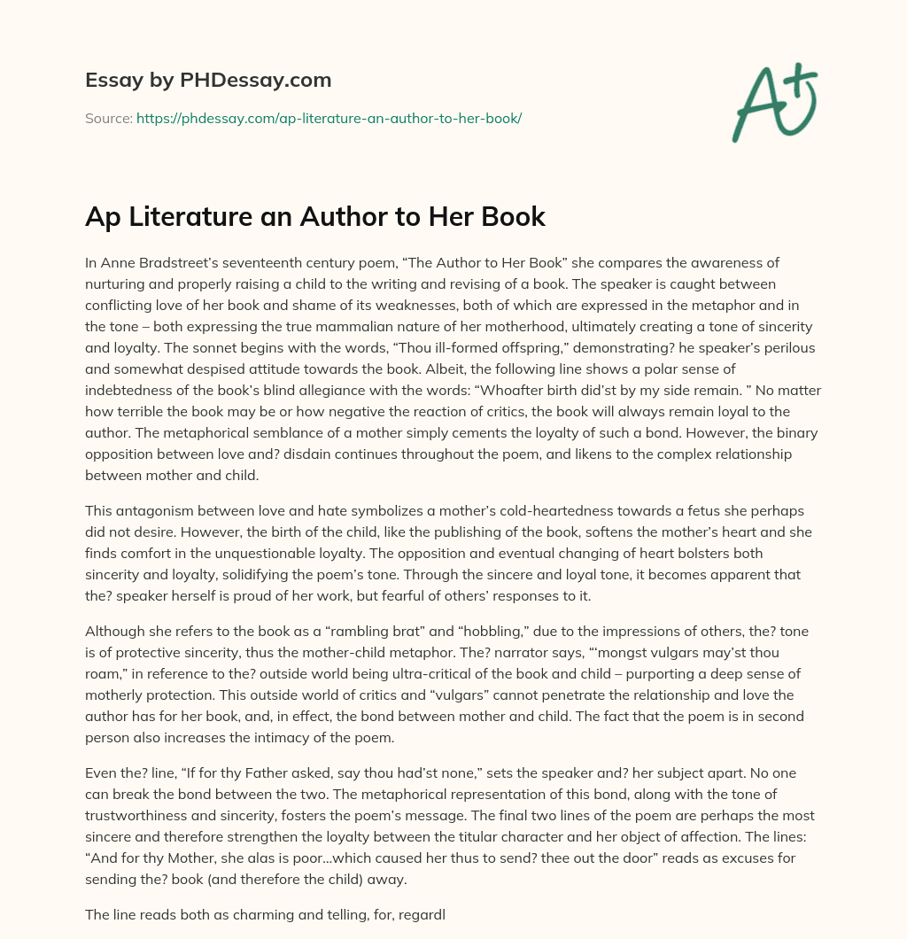 Ap Literature an Author to Her Book essay
