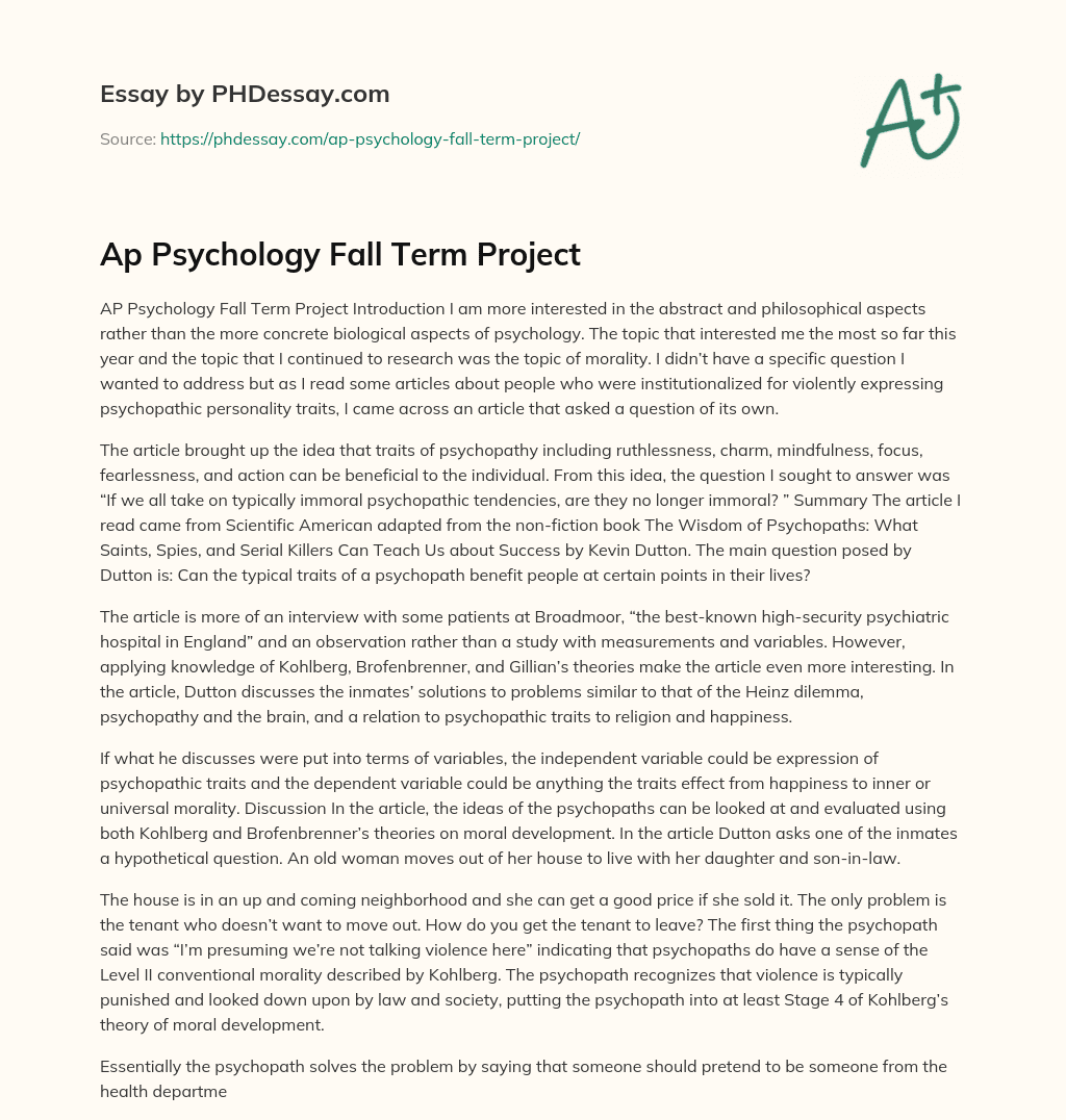 Ap Psychology Fall Term Project essay