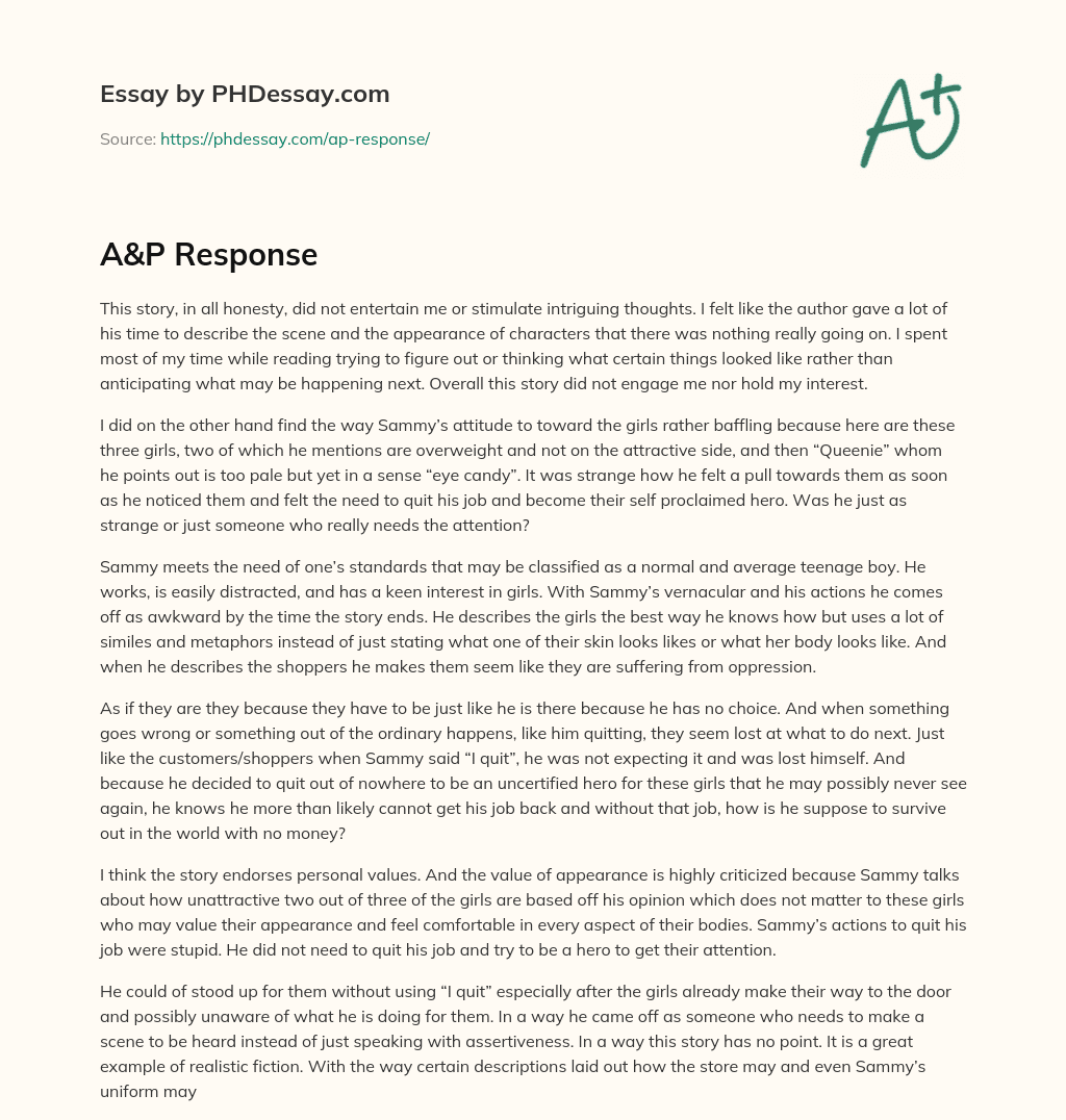 A&P Response essay