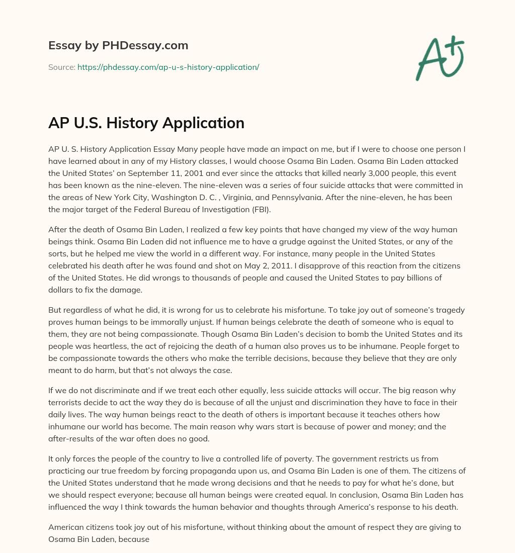 AP U.S. History Application essay