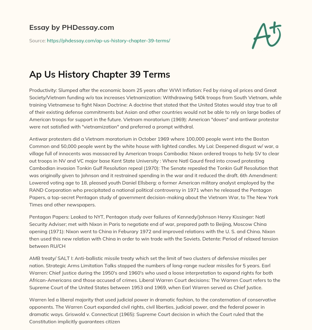 Ap Us History Chapter 39 Terms essay