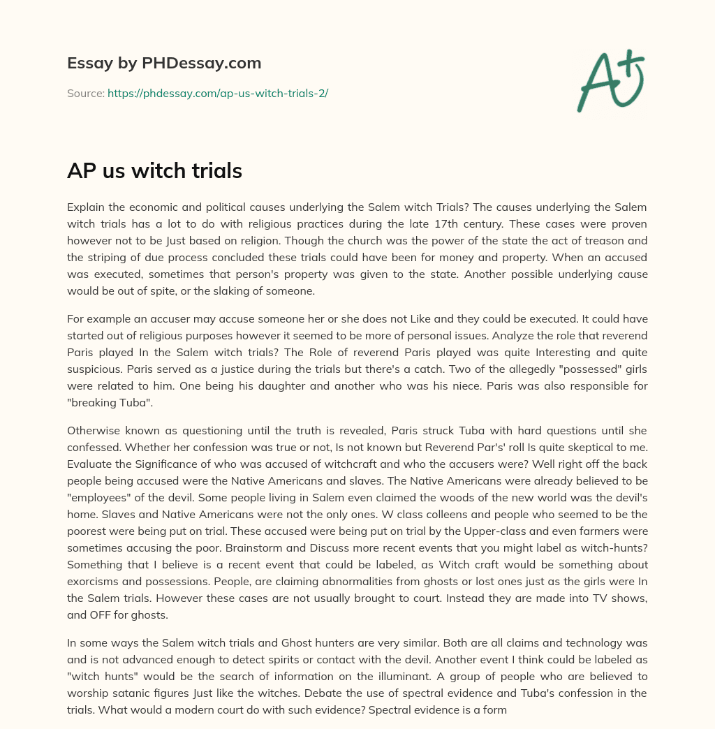AP us witch trials essay