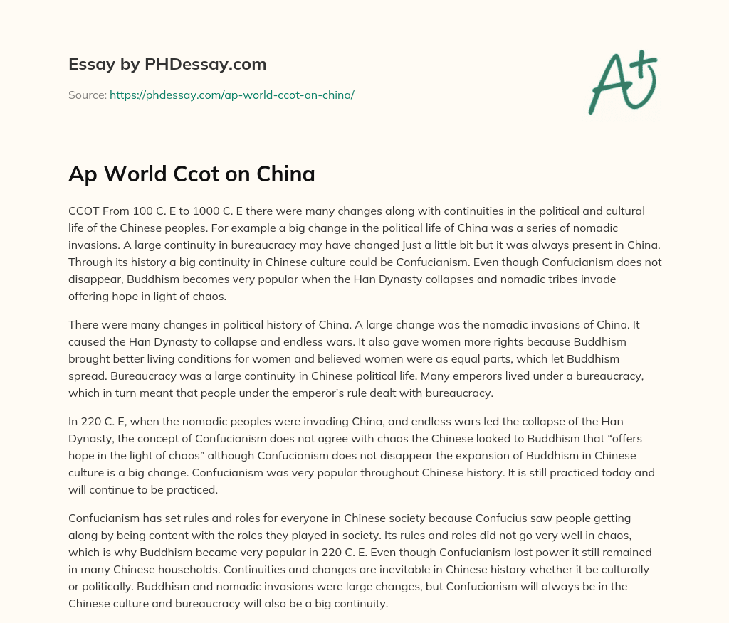 Ap World Ccot on China essay