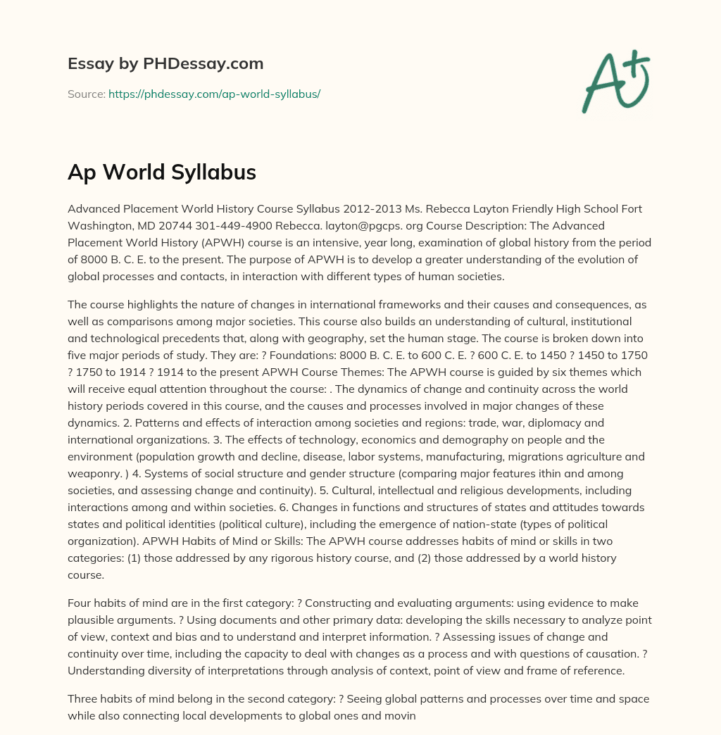 Ap World Syllabus essay