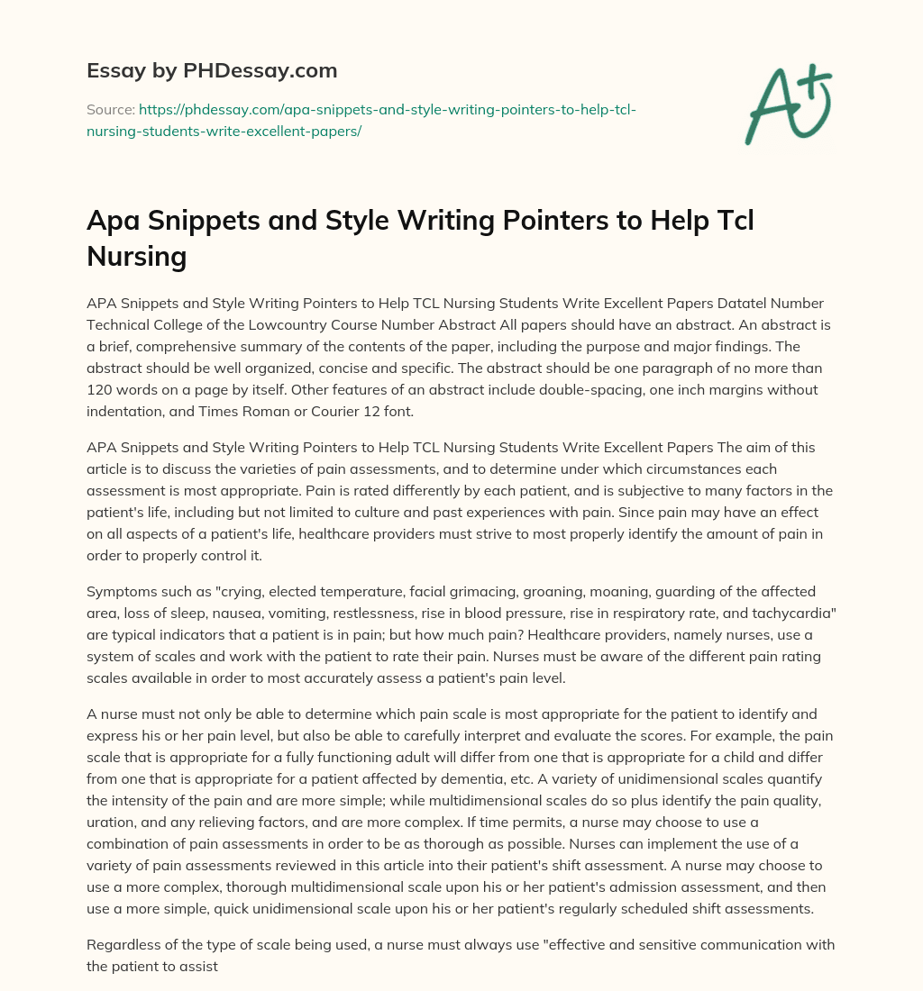 Apa Snippets and Style Writing Pointers to Help Tcl Nursing essay