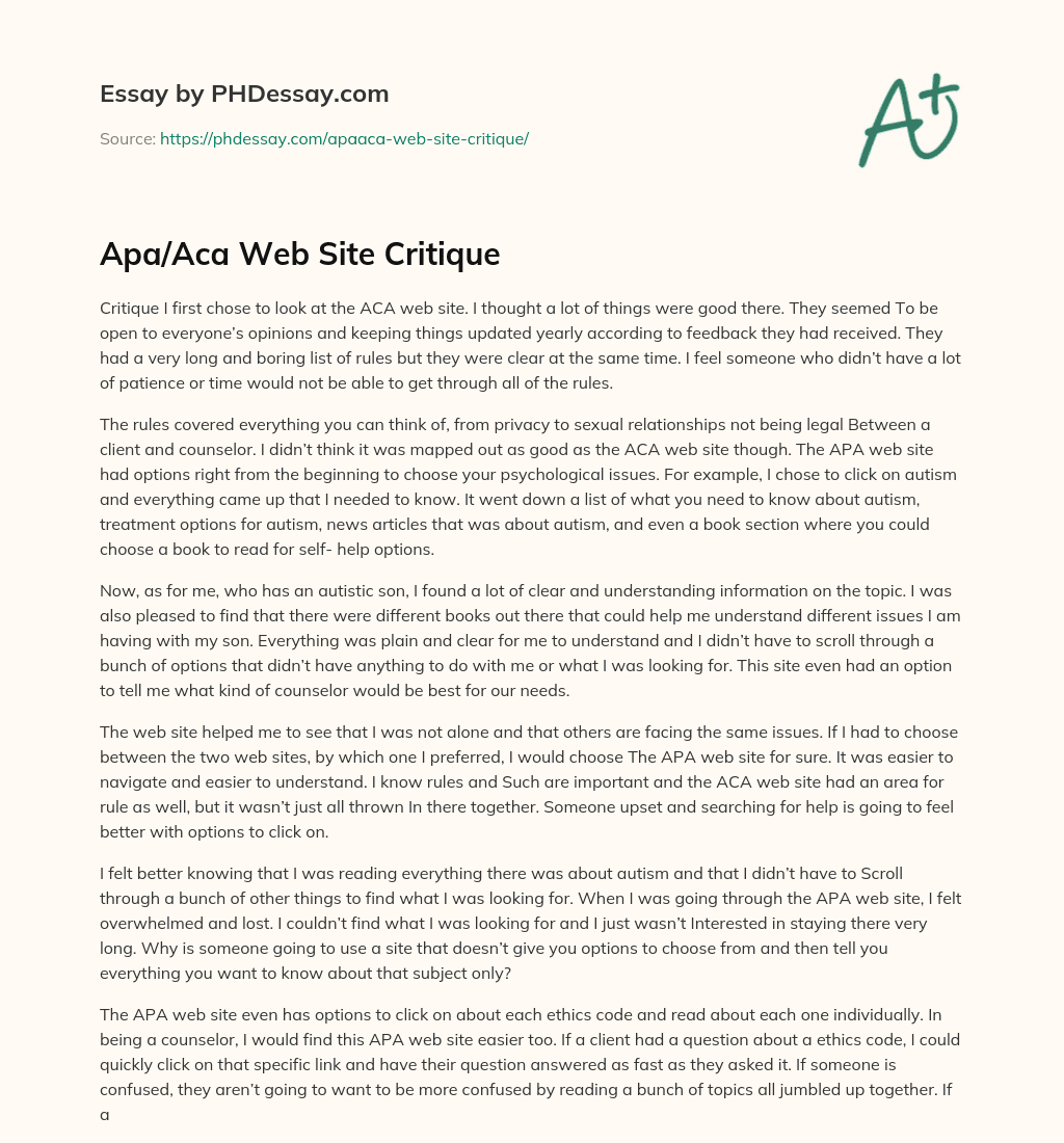 Apa/Aca Web Site Critique essay