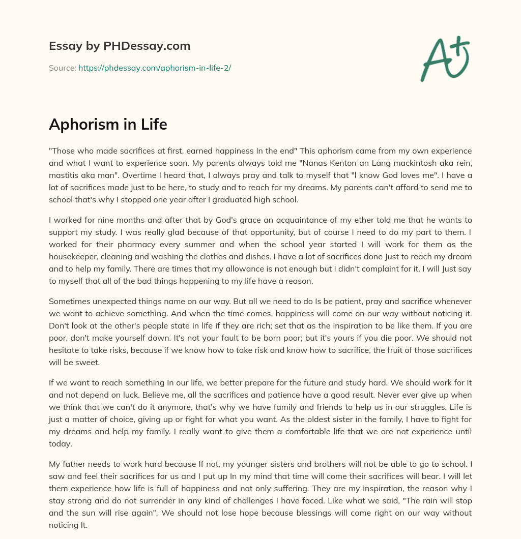 Aphorism in Life essay