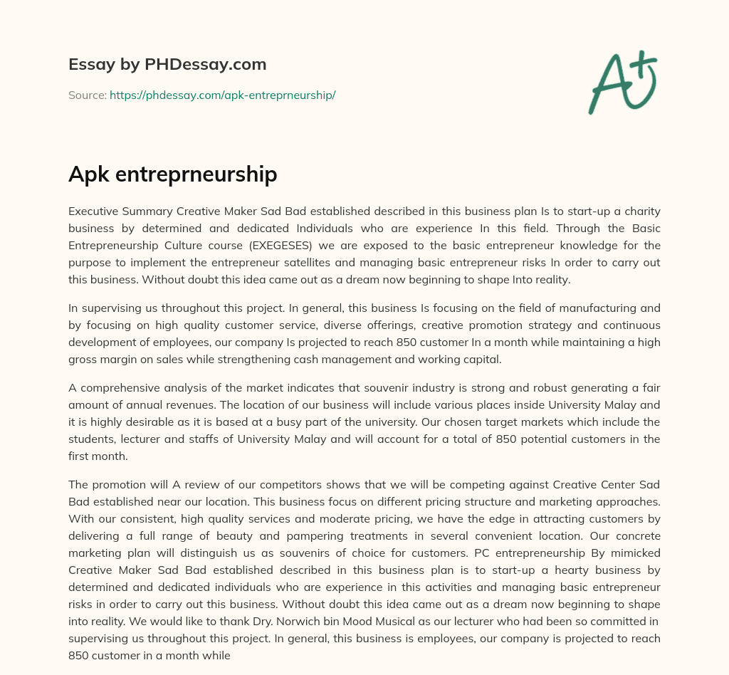 Apk entreprneurship essay