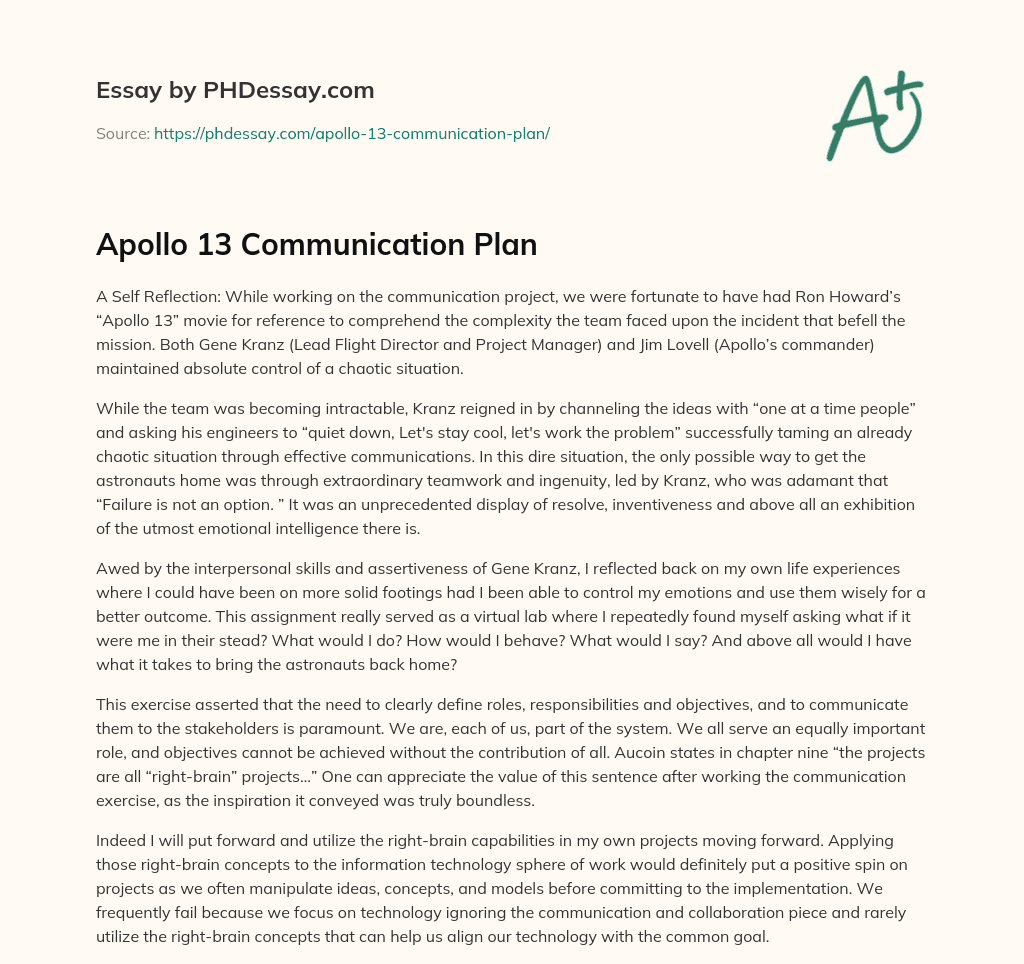 Apollo 13 Communication Plan essay