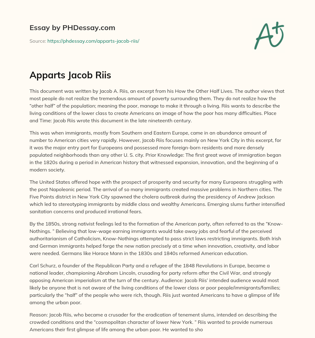 Apparts Jacob Riis essay