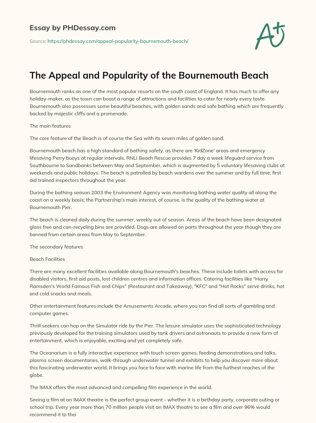 The Appeal and Popularity of the Bournemouth Beach essay