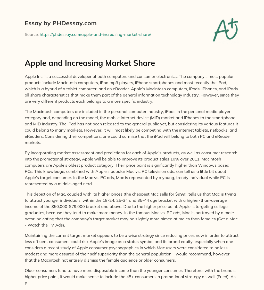 Apple and Increasing Market Share essay