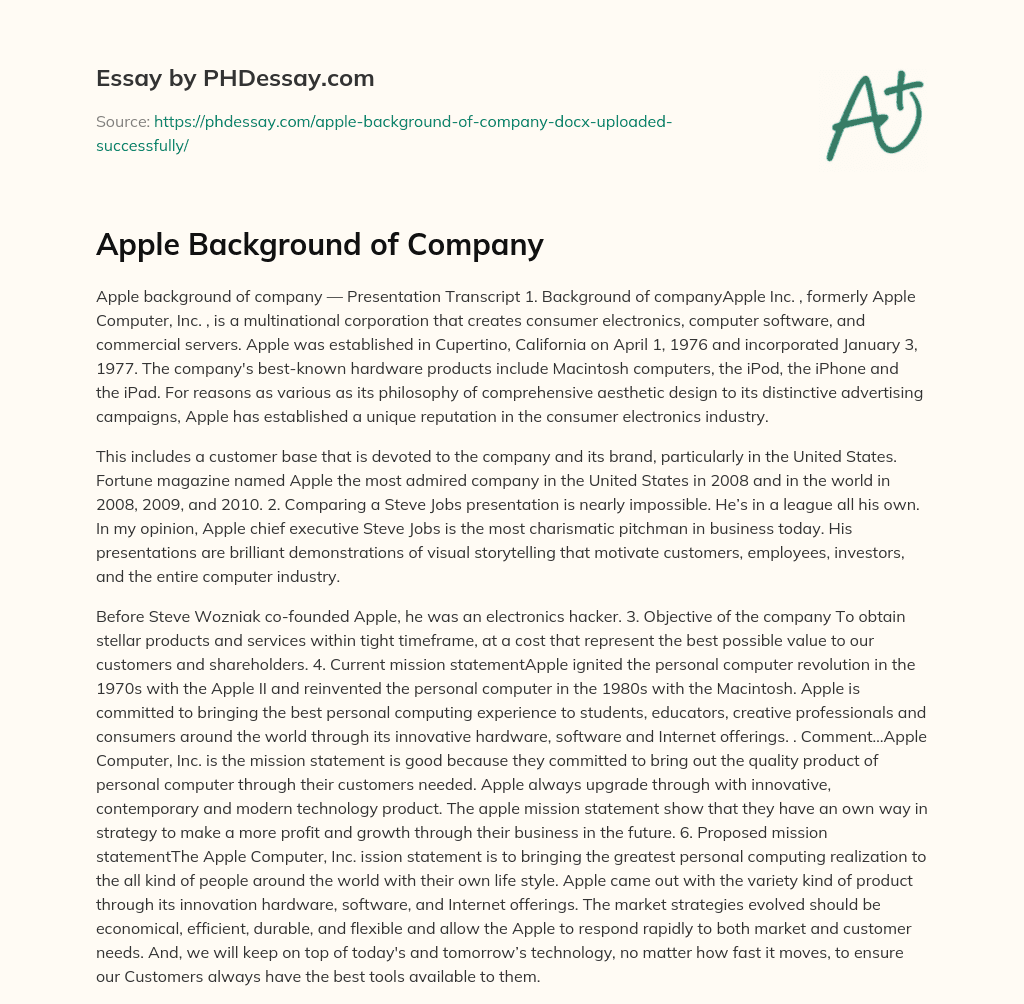 Apple Background of Company essay