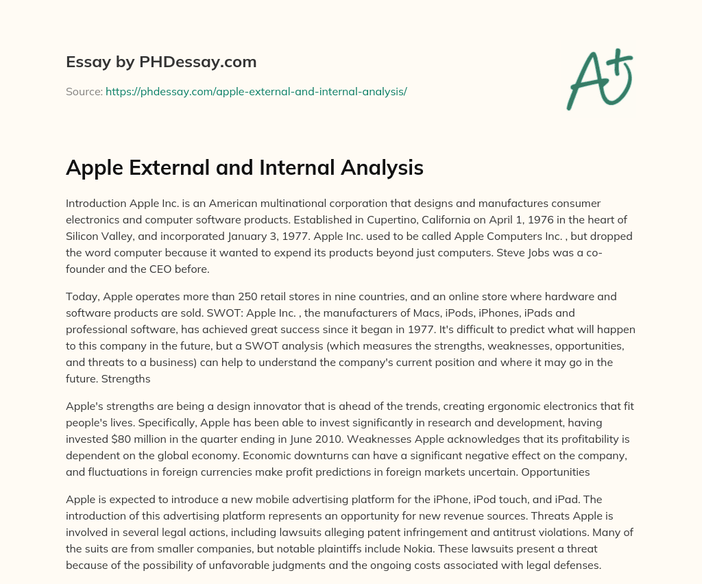 Apple External and Internal Analysis (300 Words) - PHDessay.com