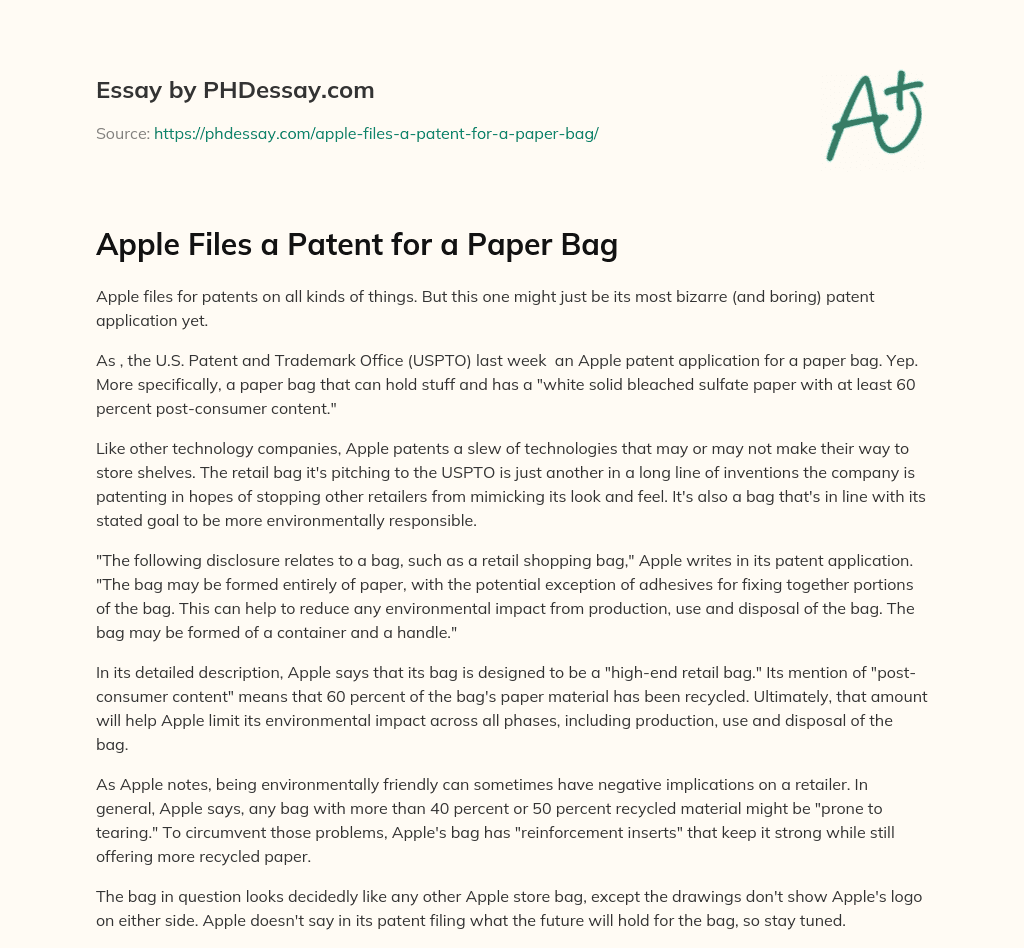 Apple Files a Patent for a Paper Bag essay