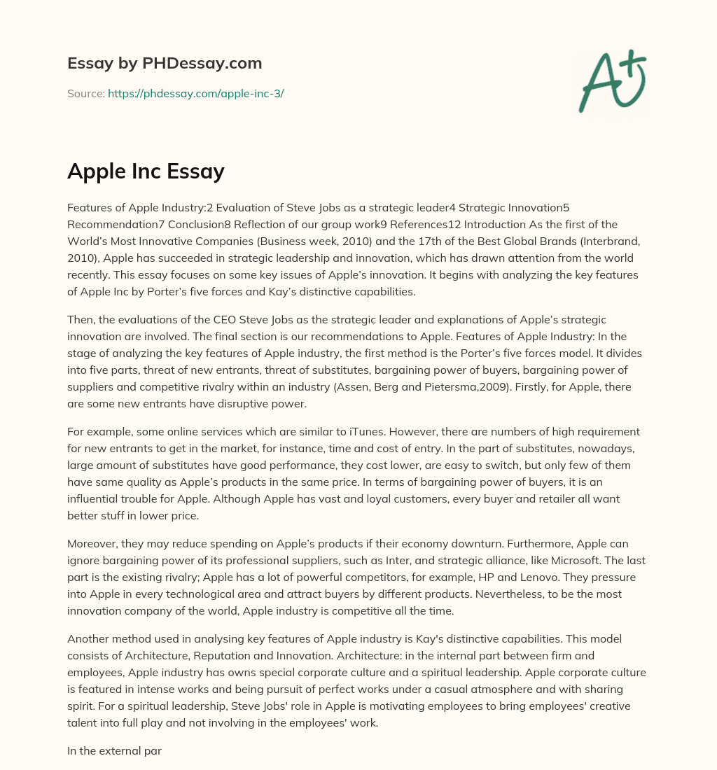 Analyzing Apple’s Strategic Leadership and Innovation essay