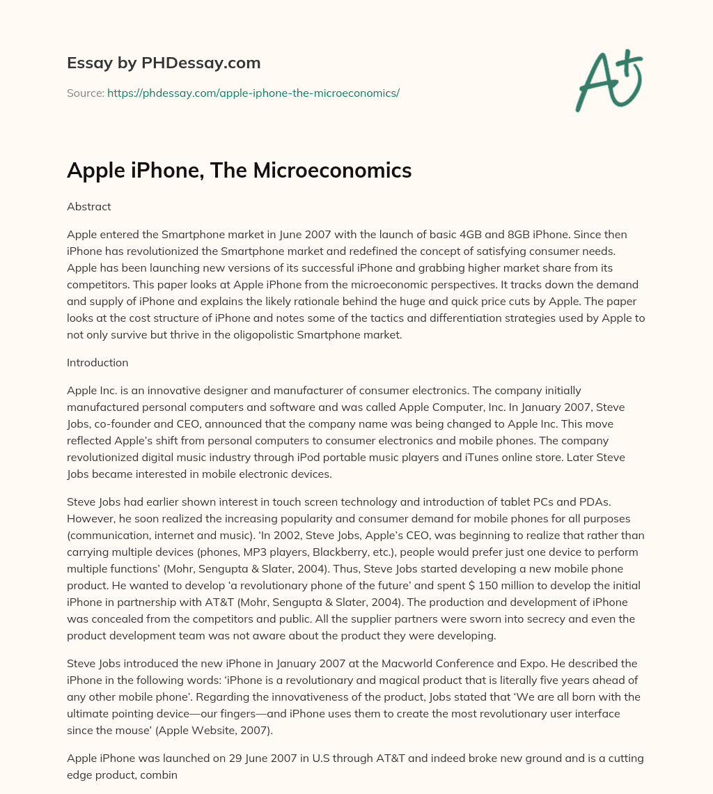 Apple iPhone, The Microeconomics essay