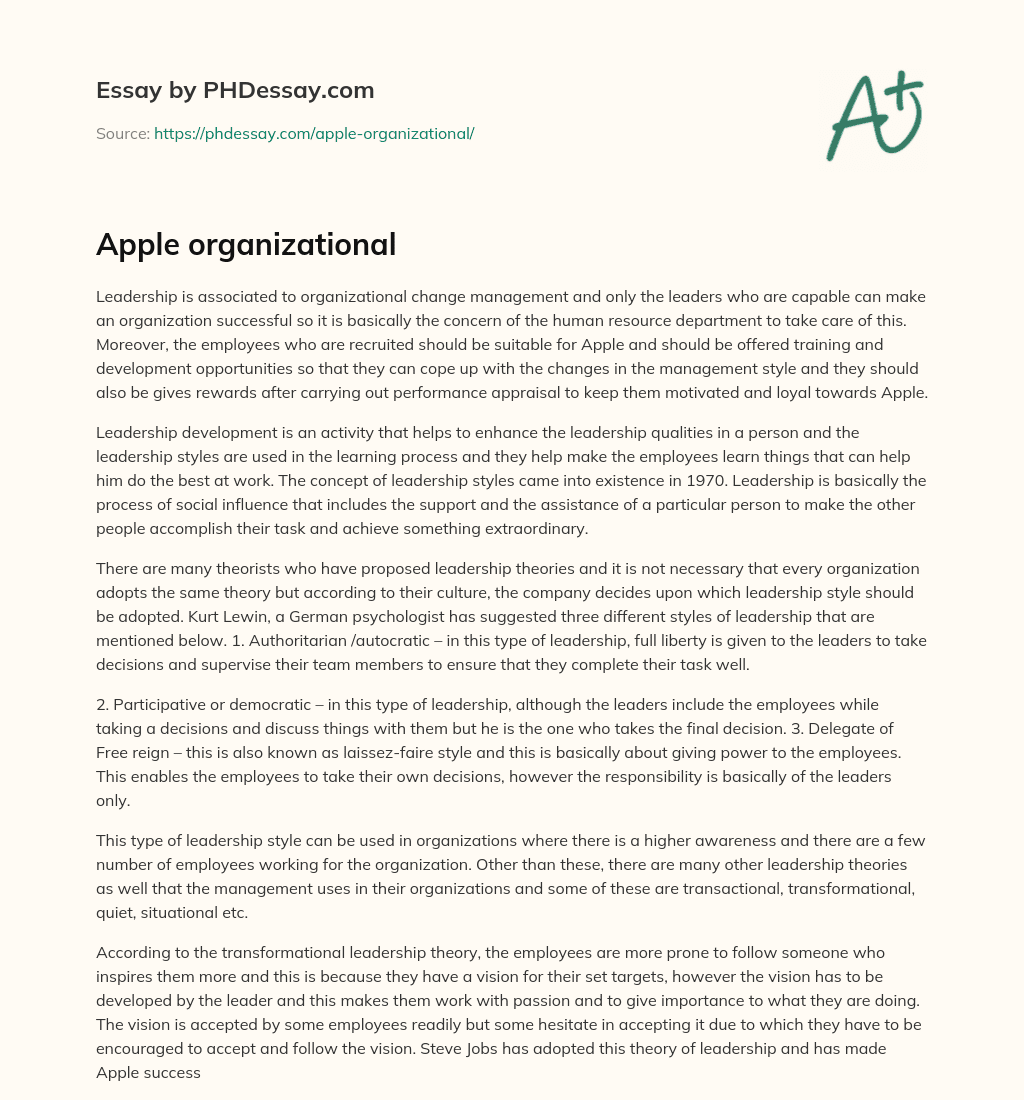 Apple organizational essay