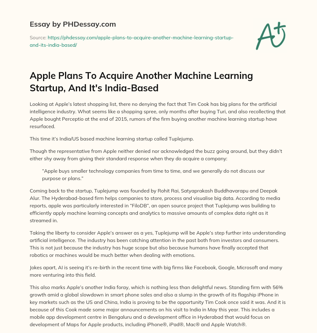 Apple Plans To Acquire Another Machine Learning Startup, And It’s India-Based essay
