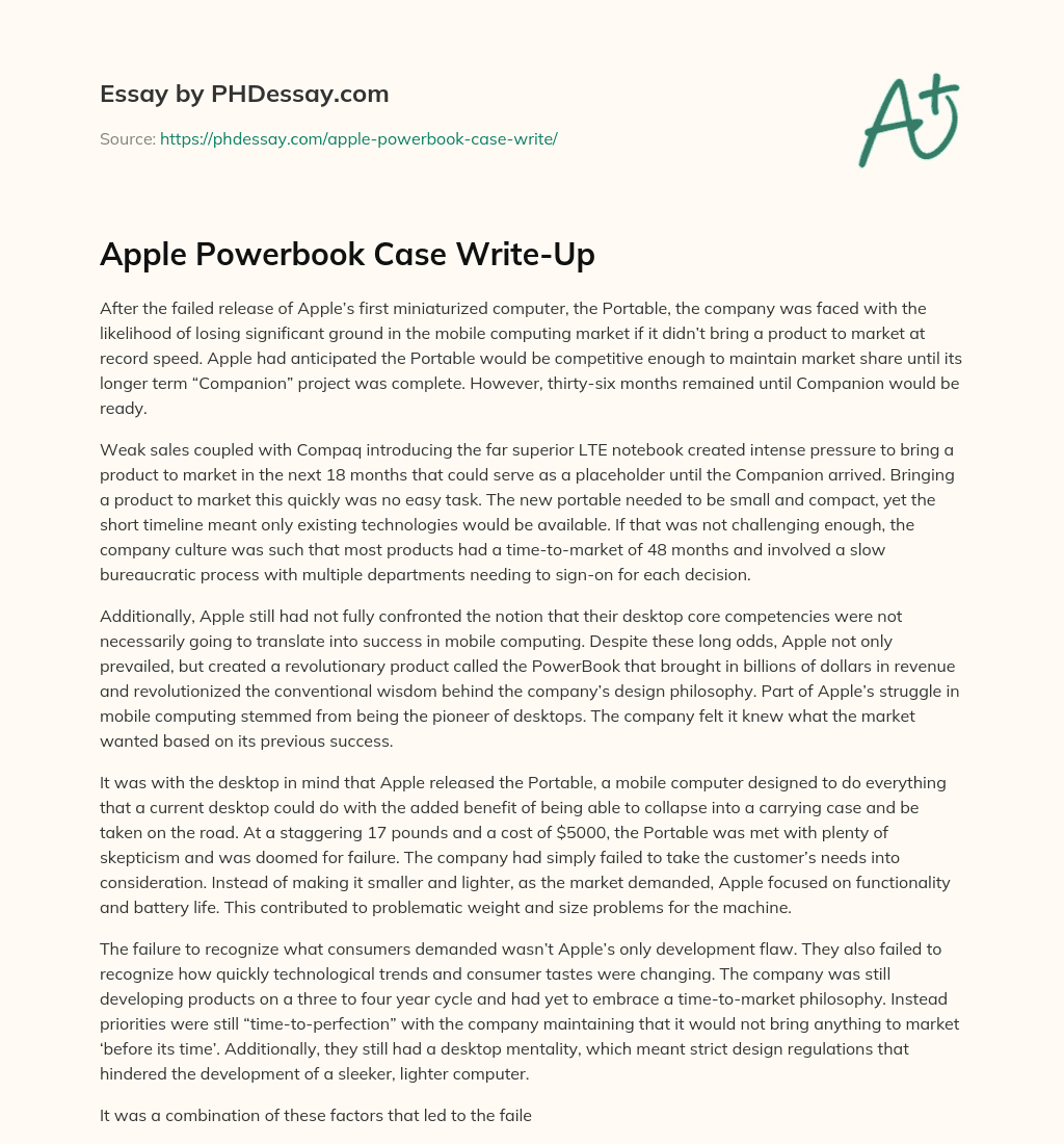 Apple Powerbook Case Write-Up essay