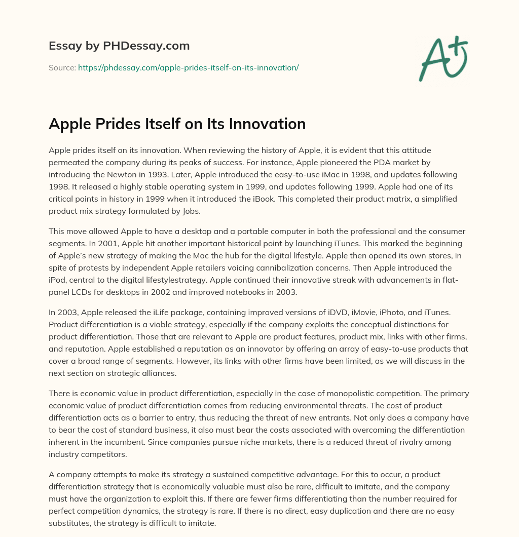 Apple Prides Itself on Its Innovation essay