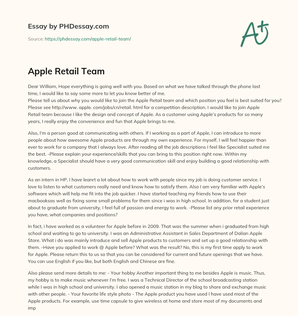Apple Retail Team essay