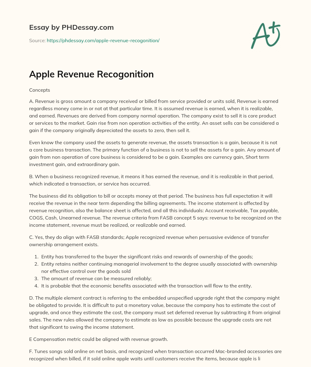 Apple Revenue Recogonition essay