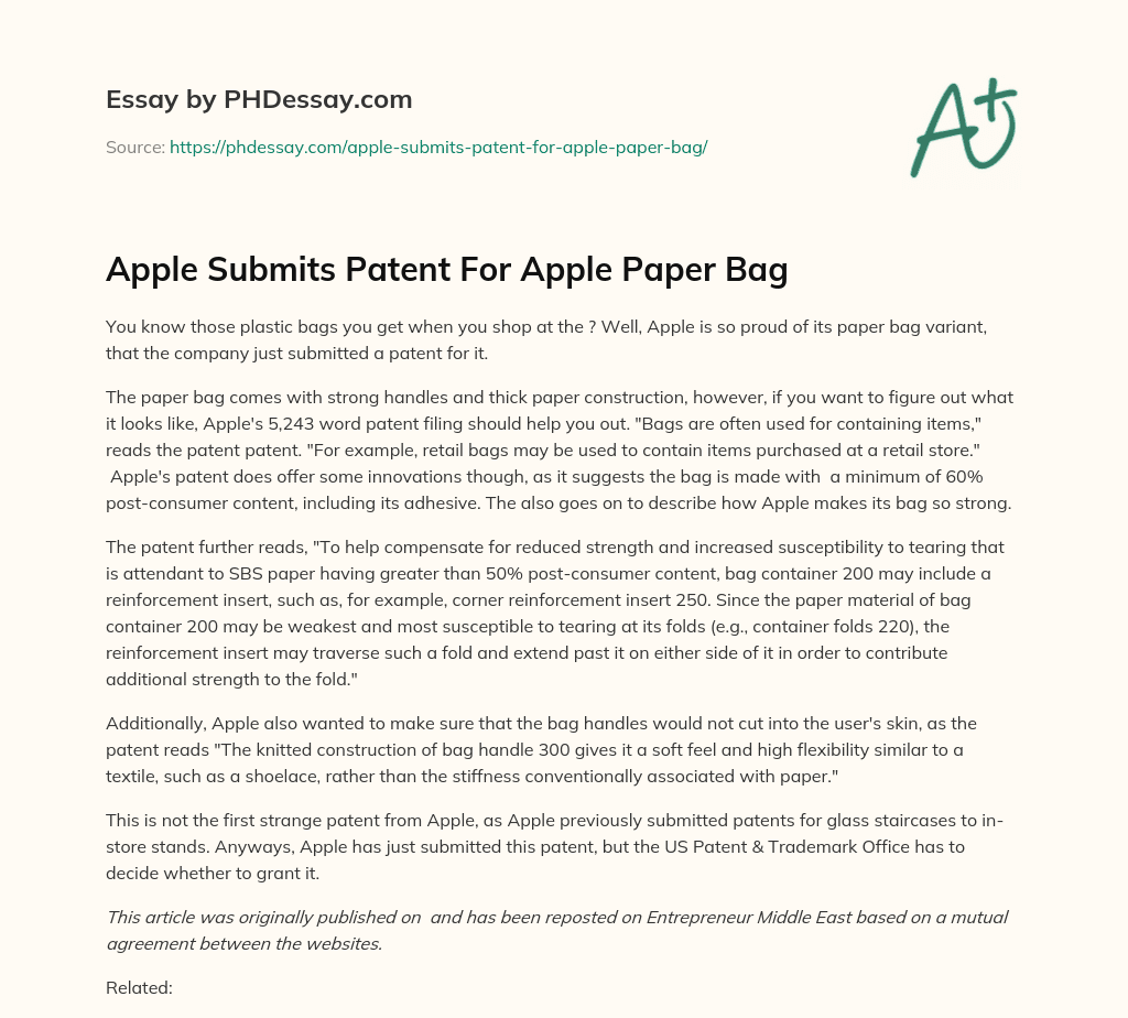 Apple Submits Patent For Apple Paper Bag essay