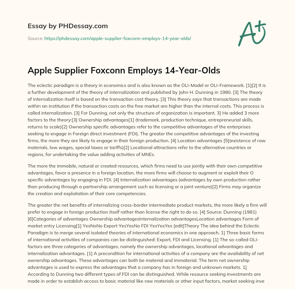 Apple Supplier Foxconn Employs 14-Year-Olds essay