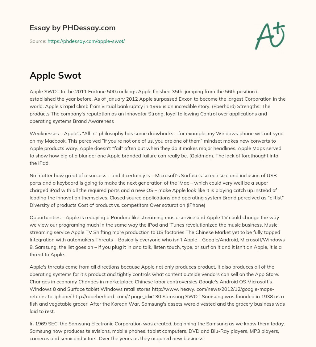 Apple’s SWOT Analysis: Strengths, Weaknesses, and Future Challenges essay