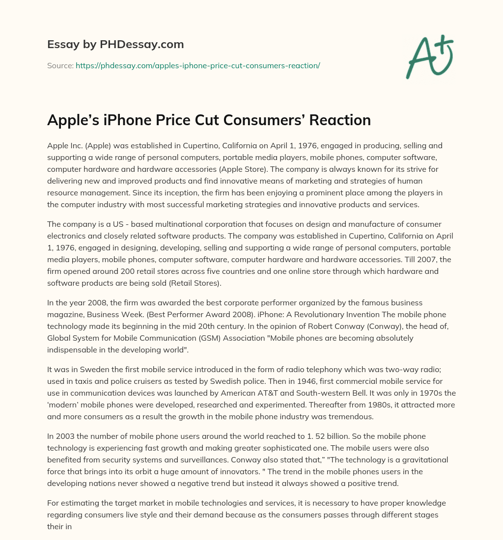 Apple’s iPhone Price Cut Consumers’ Reaction essay