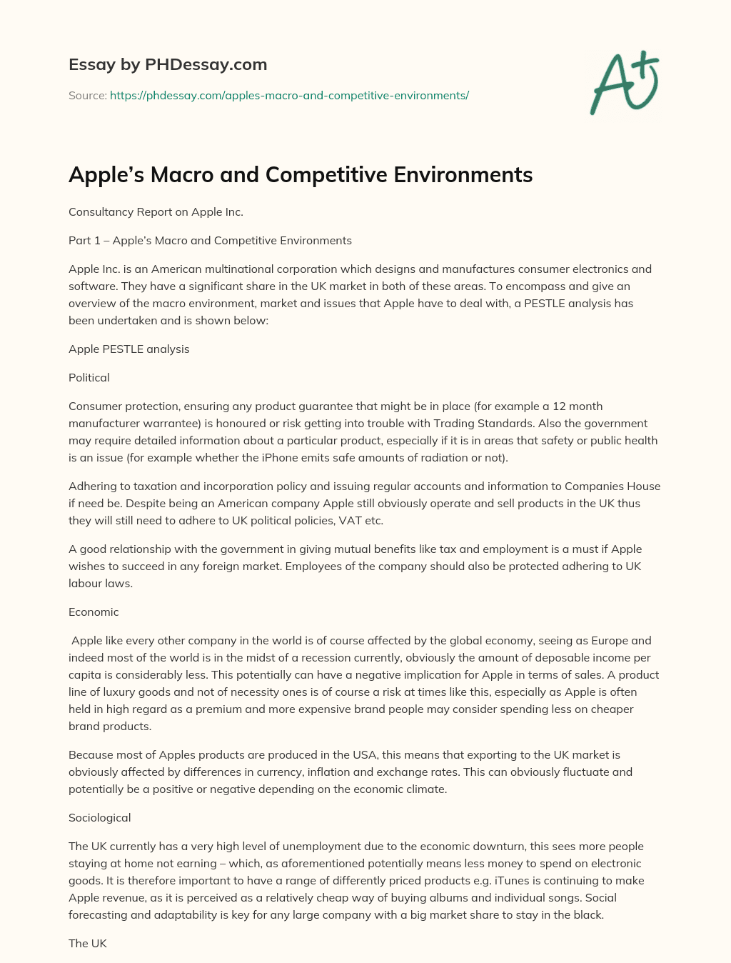 Apple’s Macro and Competitive Environments essay
