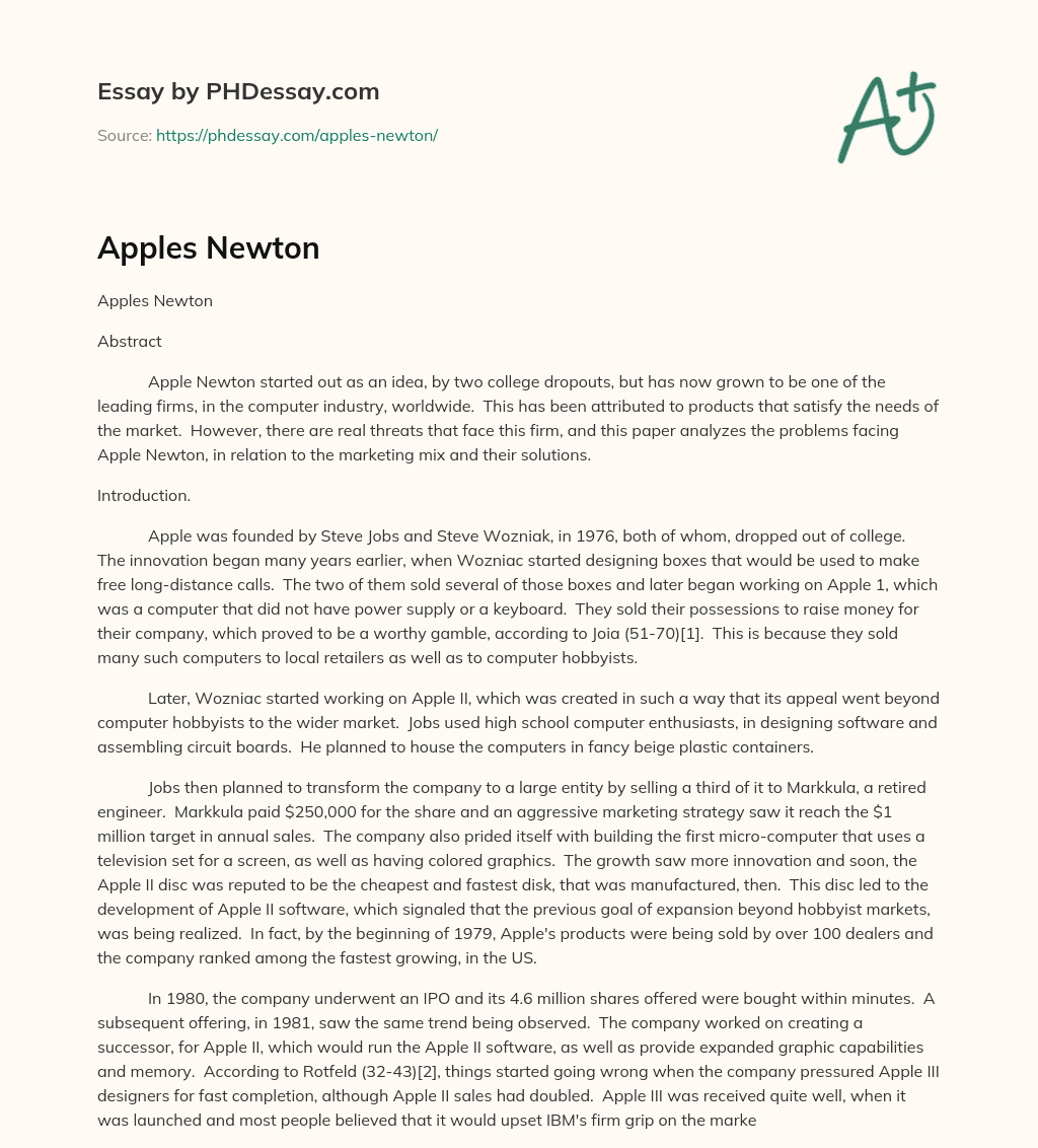 Apples Newton essay