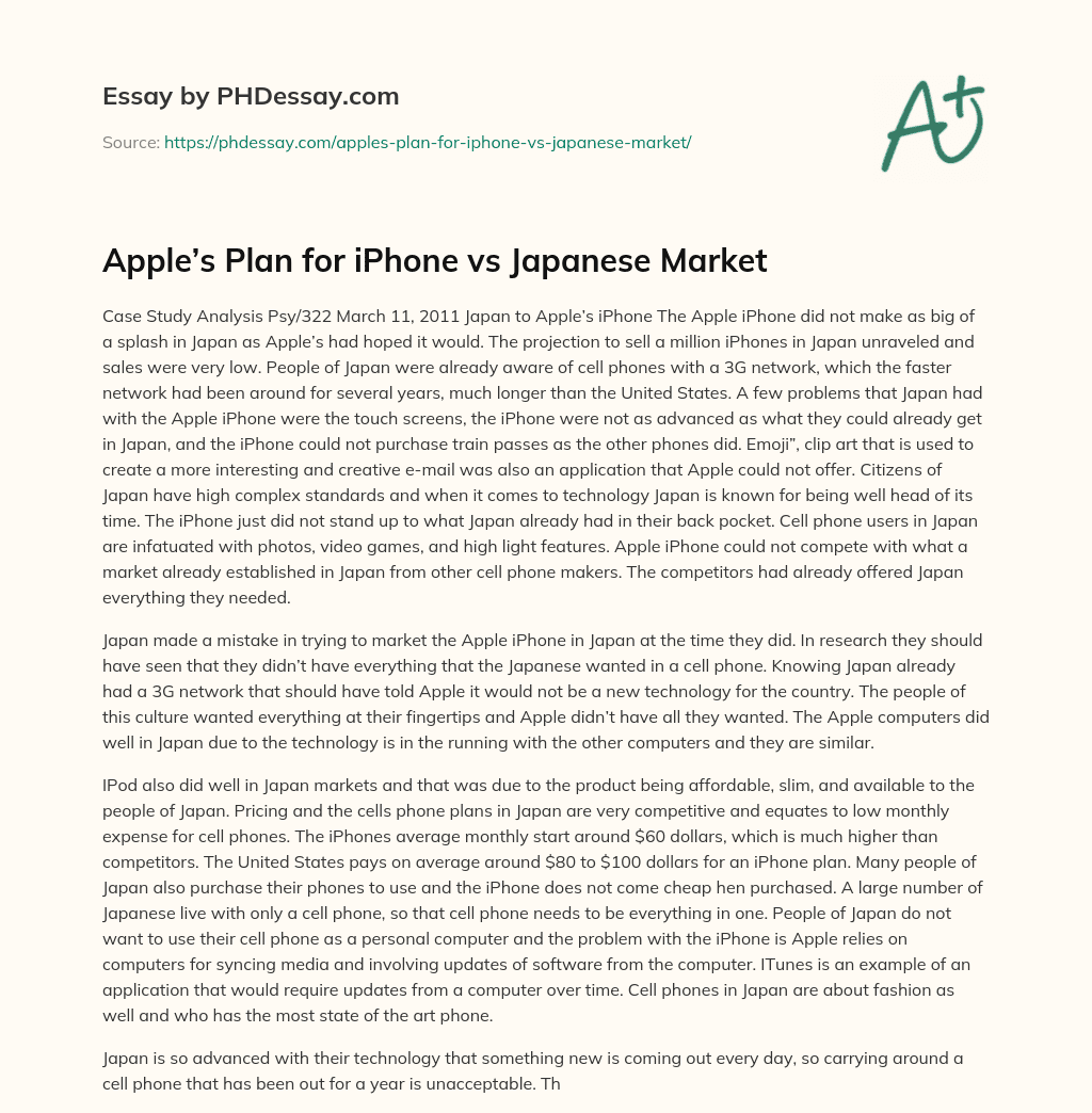 Apple’s Plan for iPhone vs Japanese Market essay
