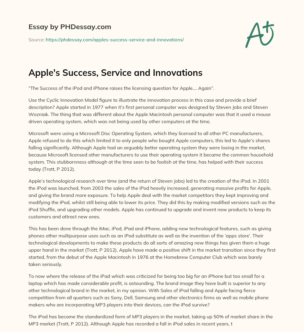Apple’s Success, Service and Innovations essay