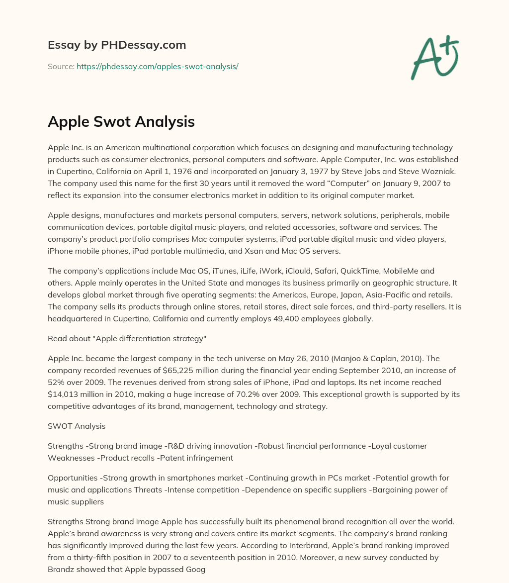 Apple Swot Analysis essay
