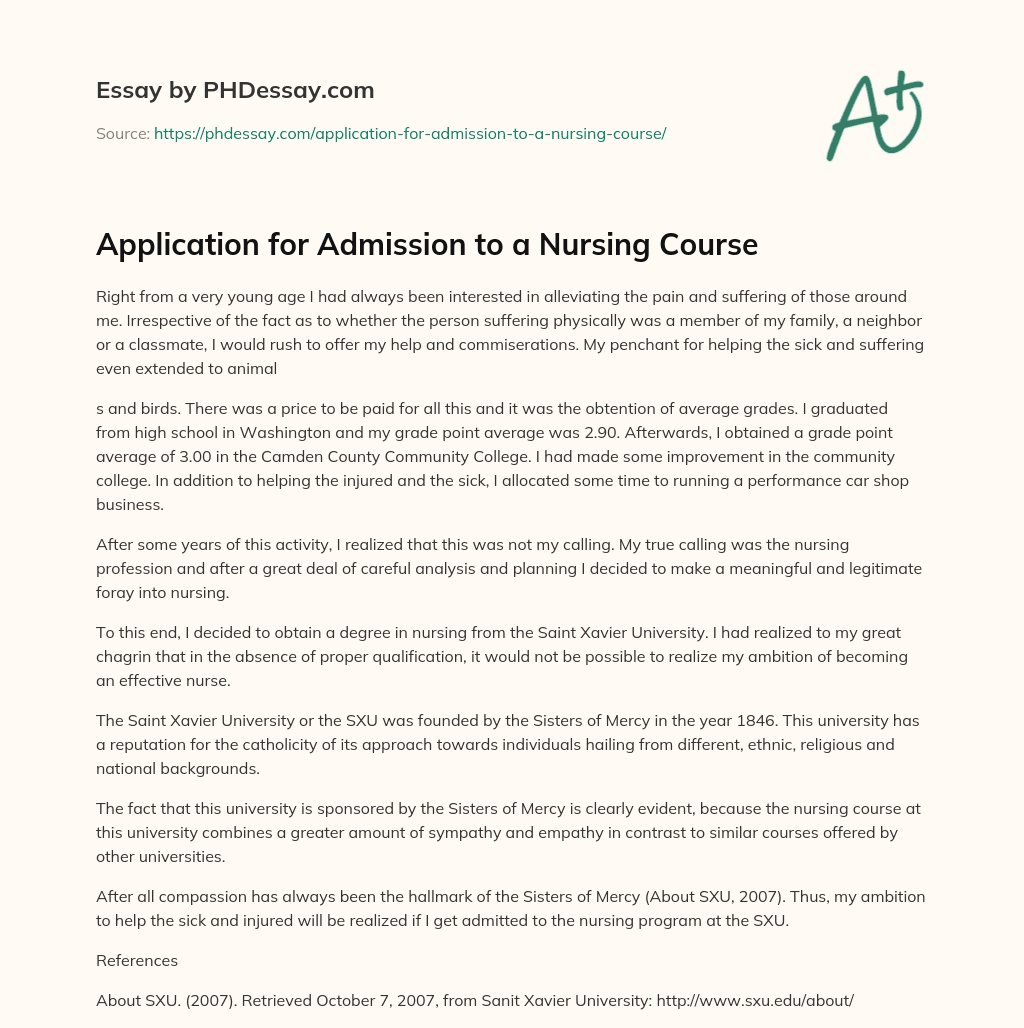 Application for Admission to a Nursing Course essay