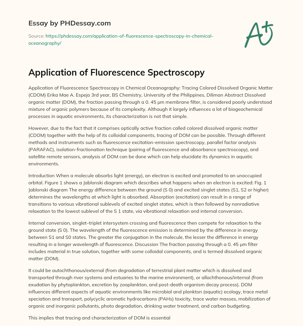 Application of Fluorescence Spectroscopy essay